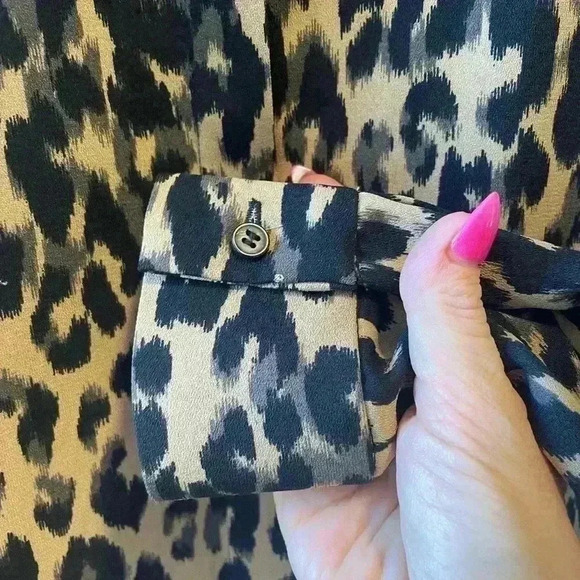 Halogen Hidden Button Animal Print Button Down Blouse. - Picture 6 of 12